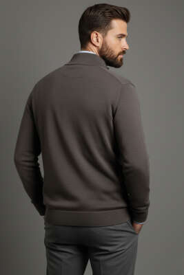 Fermuarlı Selanik Erkek Hırka Kahve - Yeni Erkek Giyim