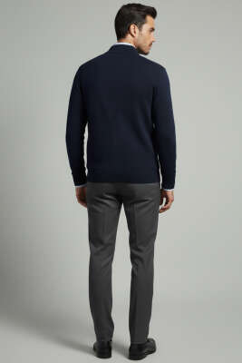 Fermuarlı Selanik Erkek Hırka Lacivert - Erkek Hırka