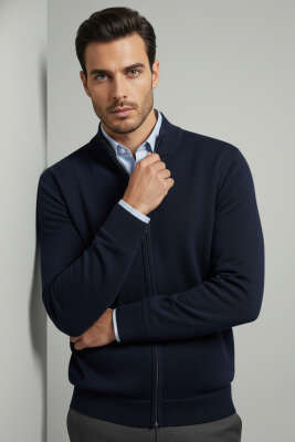 Fermuarlı Selanik Erkek Hırka Lacivert - Yeni Erkek Giyim