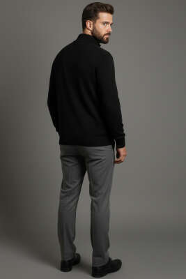 Fermuarlı Selanik Erkek Hırka Siyah - Erkek Hırka