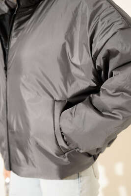 Fermuarlı Şişme Kısa Mont Füme - Yeni Giyim