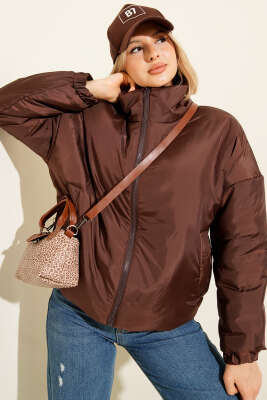 Fermuarlı Şişme Kısa Mont Kahve - CALİENTE