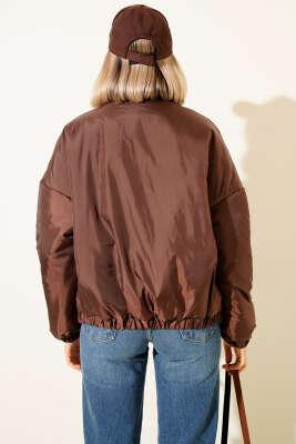 Fermuarlı Şişme Kısa Mont Kahve - Yeni Giyim