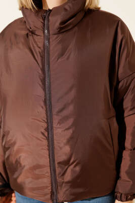 Fermuarlı Şişme Kısa Mont Kahve - Yeni Giyim