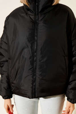 Fermuarlı Şişme Kısa Mont Siyah - Kadın Giyim Modelleri