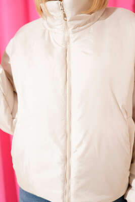 Fermuarlı Şişme Kısa Mont Taş - Yeni Giyim