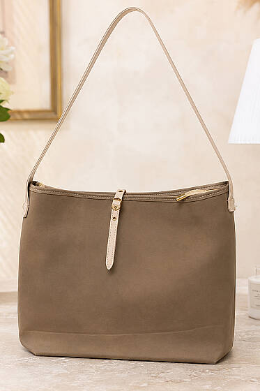 Fermuarlı Süet Kol Çanta Bej - Kol Çantası