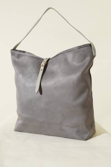 Fermuarlı Süet Kol Çanta Gri - Kol Çantası