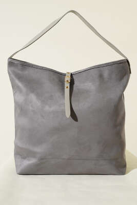 Fermuarlı Süet Kol Çanta Gri - Kol Çantası