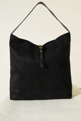 Fermuarlı Süet Kol Çanta Siyah - Kol Çantası