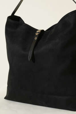 Fermuarlı Süet Kol Çanta Siyah - Kol Çantası