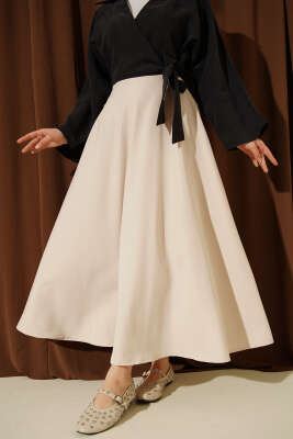 Fermuarlı Tensel Kloş Etek Bej - SAS