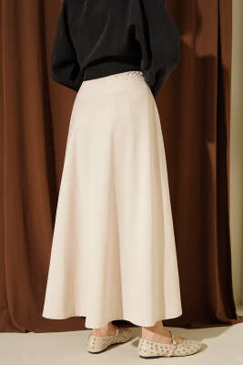 Fermuarlı Tensel Kloş Etek Bej - Etek