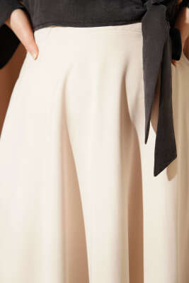 Fermuarlı Tensel Kloş Etek Bej - Etek