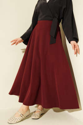 Fermuarlı Tensel Kloş Etek Bordo - SAS