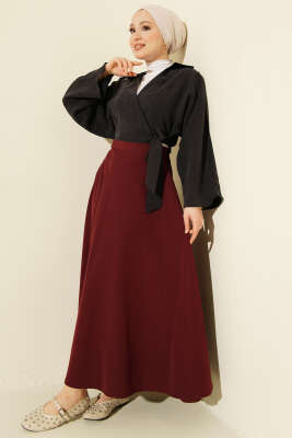 Fermuarlı Tensel Kloş Etek Bordo - Etek