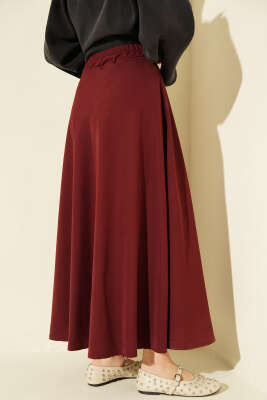 Fermuarlı Tensel Kloş Etek Bordo - Etek