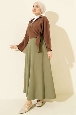 Fermuarlı Tensel Kloş Etek Çağla Yeşili - Etek