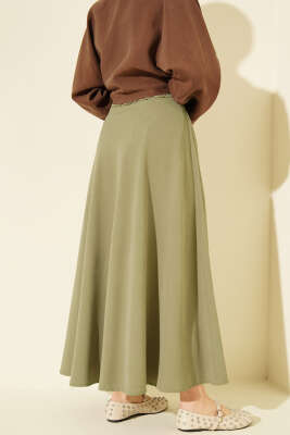 Fermuarlı Tensel Kloş Etek Çağla Yeşili - Etek