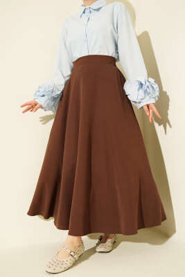 Fermuarlı Tensel Kloş Etek Kahve - SAS