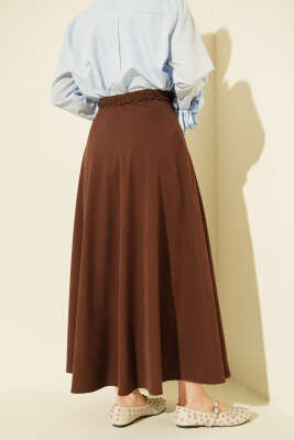 Fermuarlı Tensel Kloş Etek Kahve - Etek