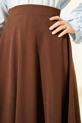 Fermuarlı Tensel Kloş Etek Kahve - Etek