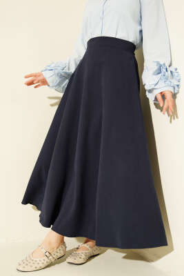 Fermuarlı Tensel Kloş Etek Lacivert - SAS