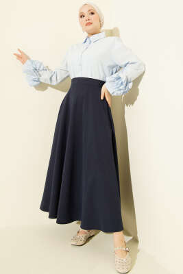 Fermuarlı Tensel Kloş Etek Lacivert - Etek