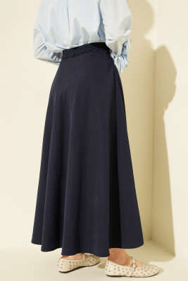 Fermuarlı Tensel Kloş Etek Lacivert - Etek