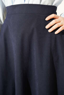 Fermuarlı Tensel Kloş Etek Lacivert - Etek