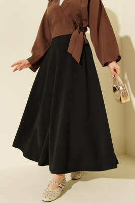 Fermuarlı Tensel Kloş Etek Siyah - SAS