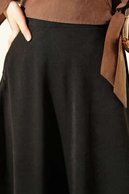 Fermuarlı Tensel Kloş Etek Siyah - Etek