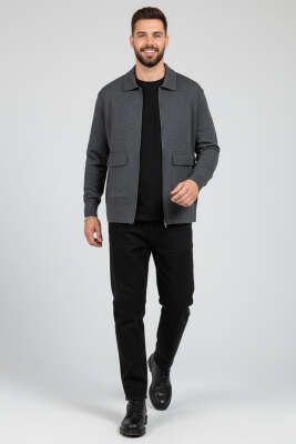 Fermuarlı Triko Erkek Hırka Antrasit - Erkek Hırka