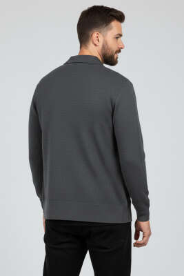 Fermuarlı Triko Erkek Hırka Antrasit - Erkek Hırka