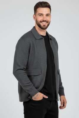 Fermuarlı Triko Erkek Hırka Antrasit 