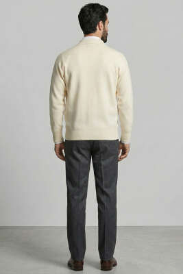 Fermuarlı Triko Erkek Hırka Krem - Erkek Hırka