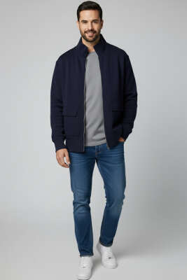 Fermuarlı Triko Erkek Hırka Lacivert - Erkek Hırka