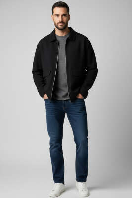 Fermuarlı Triko Erkek Hırka Siyah - Erkek Hırka