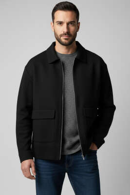 Fermuarlı Triko Erkek Hırka Siyah 