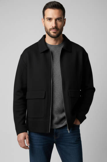 Fermuarlı Triko Erkek Hırka Siyah - Erkek Hırka