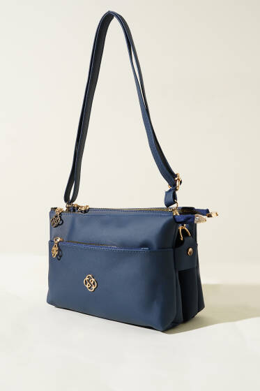 Fermuarlı Üç Bölmeli Çanta Lacivert - Kol Çantası