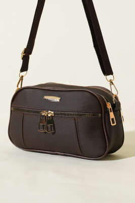 Fermuarlı Üç Bölmeli Çapraz Çanta Acı Kahve - GÜZEL ÇANTA