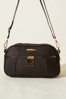 Fermuarlı Üç Bölmeli Çapraz Çanta Acı Kahve - Kol Çantası