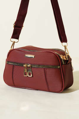 Fermuarlı Üç Bölmeli Çapraz Çanta Bordo - GÜZEL ÇANTA