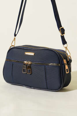 Fermuarlı Üç Bölmeli Çapraz Çanta Lacivert - GÜZEL ÇANTA