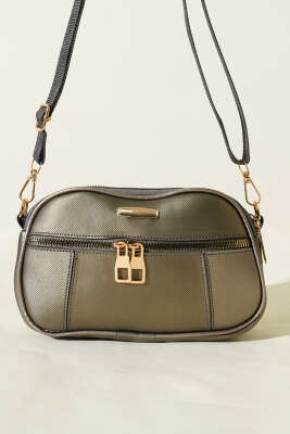 Fermuarlı Üç Bölmeli Çapraz Çanta Silver - Kol Çantası