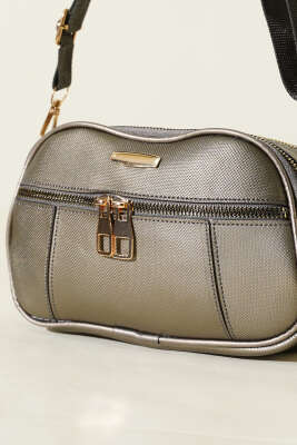 Fermuarlı Üç Bölmeli Çapraz Çanta Silver - Kol Çantası