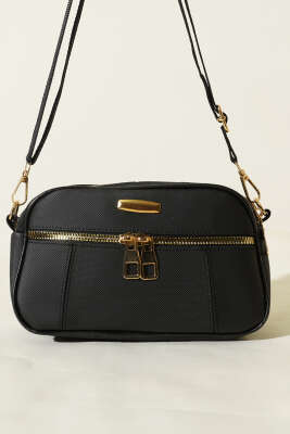 Fermuarlı Üç Bölmeli Çapraz Çanta Siyah - Kol Çantası