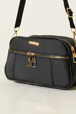 Fermuarlı Üç Bölmeli Çapraz Çanta Siyah - Kol Çantası
