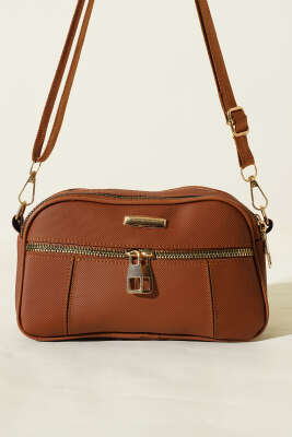 Fermuarlı Üç Bölmeli Çapraz Çanta Taba - Kol Çantası